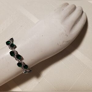 Elegant Silver and Green Crystal Bracelet
